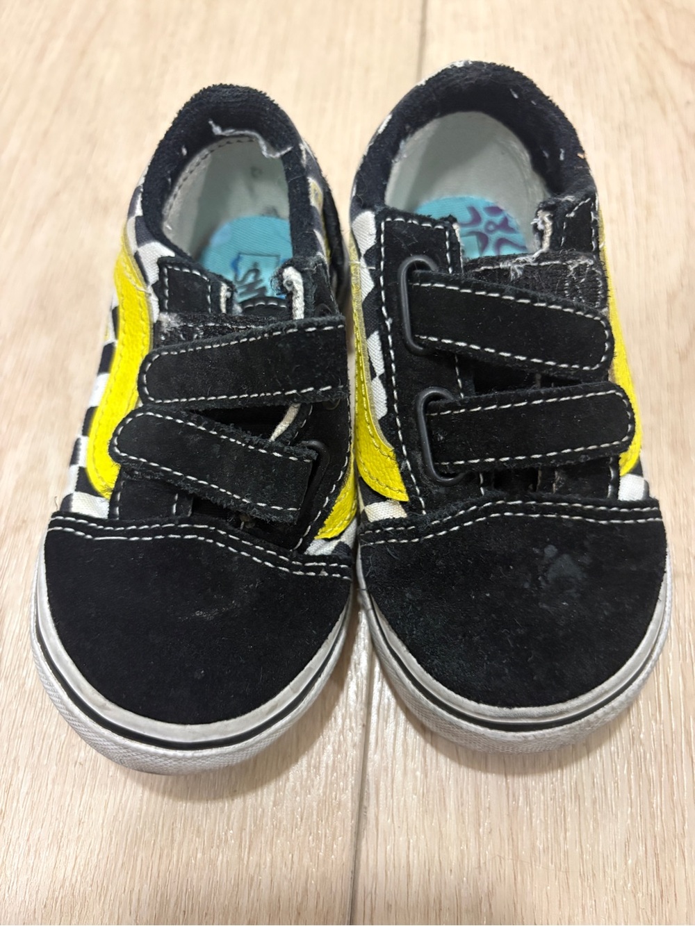 Vans Kids Black and Yellow Velcro Skate Sneakers